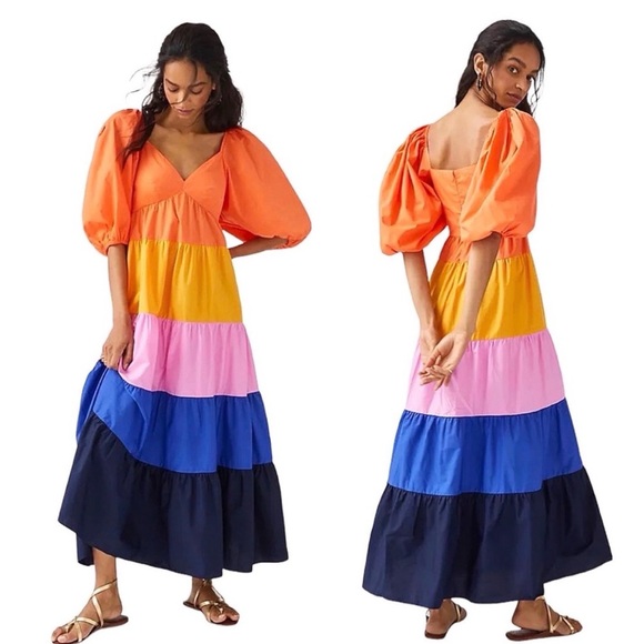 Farm Rio Tiered Colorblocked Maxi Dress NWT - Picture 2 of 9